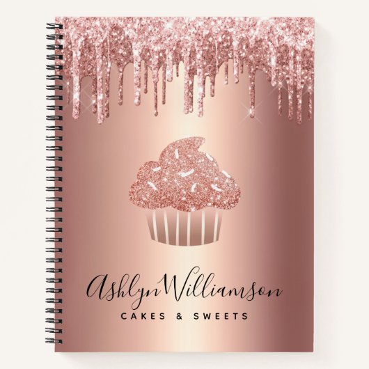 Cupcake Roos Gold Koper Glitter Drift Bakery Chef Notitieboek (Voorkant)