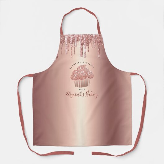 Cupcake Roos Gold Koper Glitter Drift Bakery Chef Schort (Voorkant)