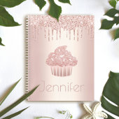 Cupcake roos gouden glitter druppels naam glam mod notitieboek