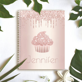 Cupcake roos gouden glitter druppels naam glam mod notitieboek