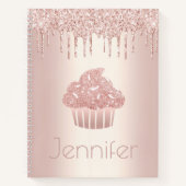 Cupcake roos gouden glitter druppels naam glam mod notitieboek (Voorkant)