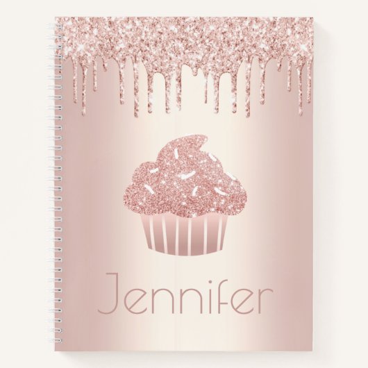 Cupcake roos gouden glitter druppels naam glam mod notitieboek (Voorkant)