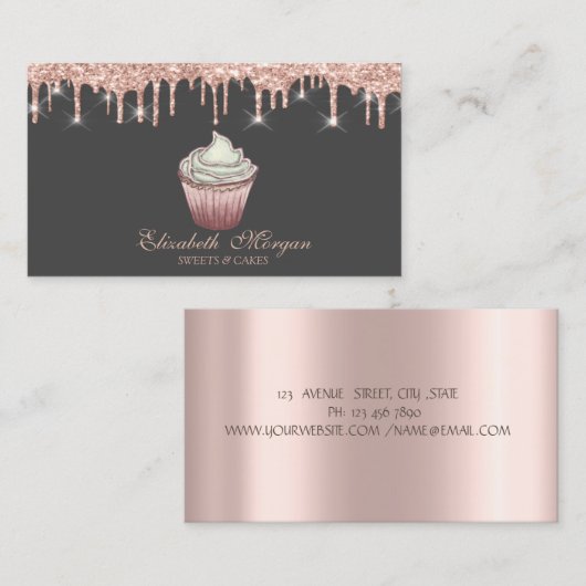 Cupcake Rose Goud Drips Bakkerij Visitekaartje (Voorkant / Achterkant)