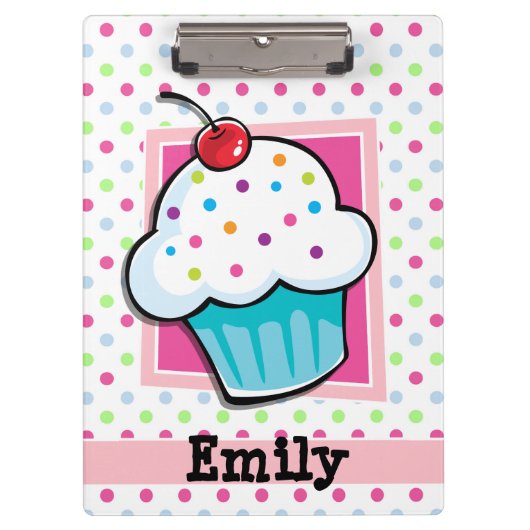 Cupcake, roze, blauw, groen, polka stippen klembord (Voorkant)