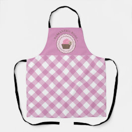 Cupcake Roze en Wit Plaid Custom Name Schort