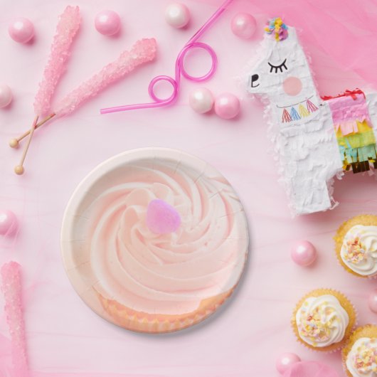 Cupcake roze frosting snoep hart schattig papieren bordje (Feest)