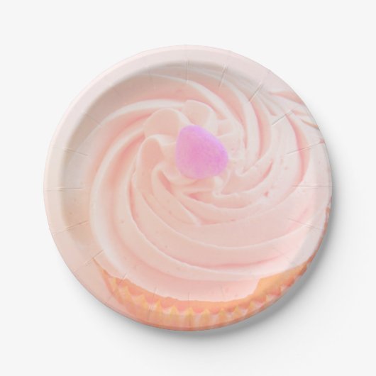 Cupcake roze glazuur candy hartje schattig papieren bordje (Voorkant)