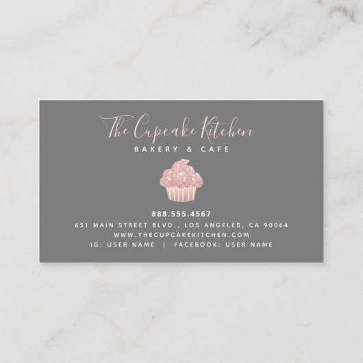 Cupcake Roze Glitter Drip Witte Bakkerij Gebak Che Klantenkaartje (Achterkant)