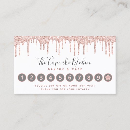 Cupcake Roze Glitter Drip Witte Bakkerij Gebak Che Klantenkaartje (Voorkant)