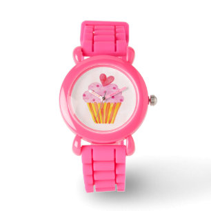 Cupcake roze glitter meisje kinder Horloge