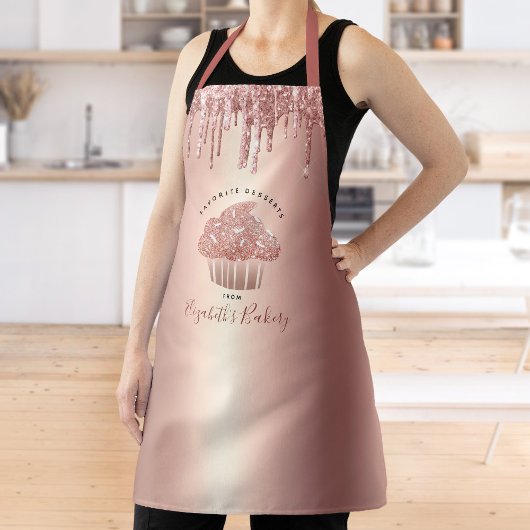 Cupcake Roze Goud Glitter Druppels Bakkerij Gebak Schort
