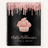 Cupcake Roze Goud Glittersprenkels Zwart Bakkerij  Notitieboek (Voorkant)