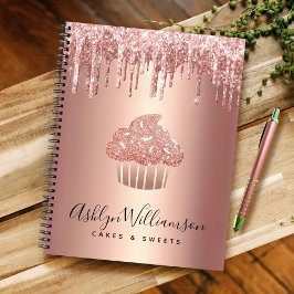 Cupcake Roze Goud Koper Glitter Druppels Bakkerij  Notitieboek