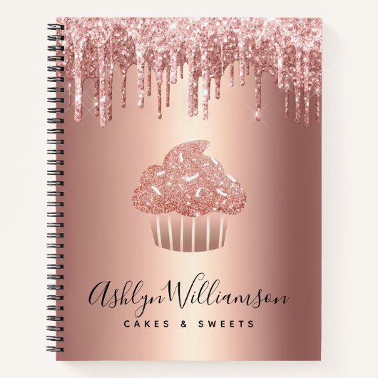 Cupcake Roze Goud Koper Glitters Druppels Bakker C Notitieboek (Voorkant)