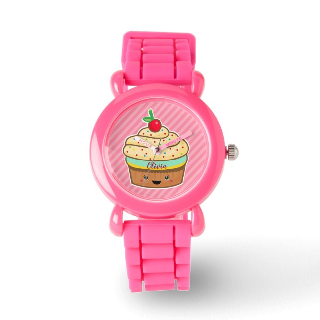 Cupcake roze retro glitter meisje kinder horloge (Voorkant)