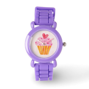 Cupcake roze rood glitter meisje kinder horloge