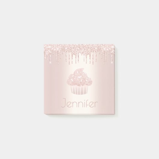 Cupcake roze rosé goud glitter druppels moderne na post-it® notes (Voorkant)