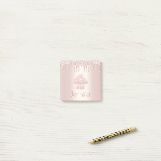 Cupcake roze rosé goud glitter druppels moderne na post-it® notes (Op bureau)