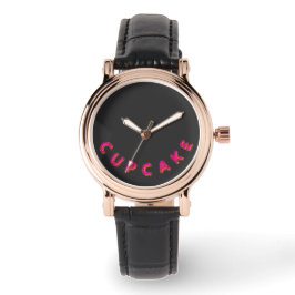 Cupcake Roze Tekst Aangepast Zwart  Horloge