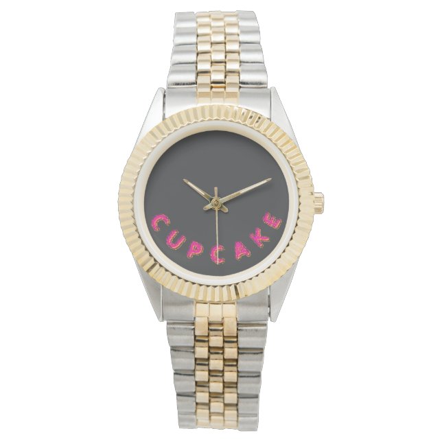 Cupcake Roze Tekst Aangepast Zwart  Horloge (Voorkant)