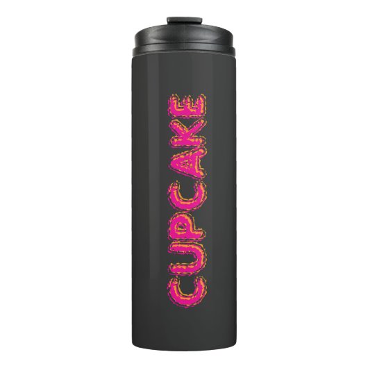 Cupcake Roze Tekst Aangepast Zwart  Thermosbeker (Voorkant)