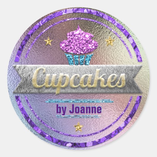 Cupcake Sales Shiny Glitter Ronde Sticker (Voorkant)