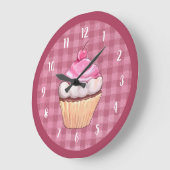 Cupcake Schattig Roze Gingham Bakkerij Dessert Grote Klok (Hoek)