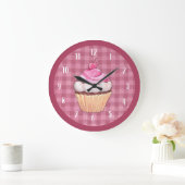 Cupcake Schattig Roze Gingham Bakkerij Dessert Grote Klok (Huis)