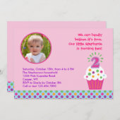 Cupcake Second Birthday Party Photo Invitation Kaart (Voorkant / Achterkant)
