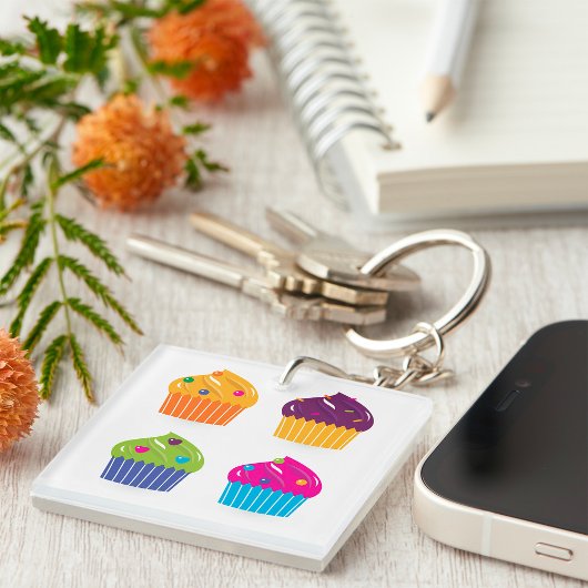 Cupcake Set met Sprinkels Helder Dessert Sleutelhanger