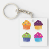 Cupcake Set met Sprinkels Helder Dessert Sleutelhanger (Voorkant)