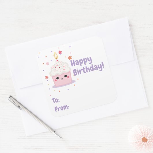 Cupcake Smile Verjaardag Vierkante Sticker (Envelop)