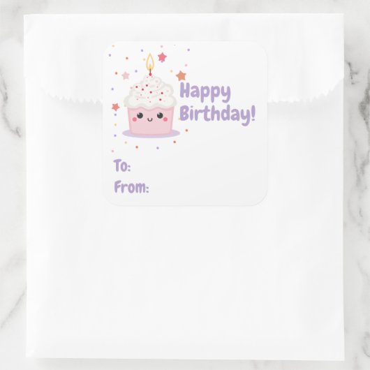 Cupcake Smile Verjaardag Vierkante Sticker (Tas)