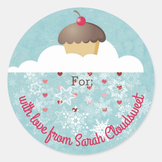 Cupcake sneeuwvlok wolken Kerstmis gepersonaliseer Ronde Sticker (Voorkant)