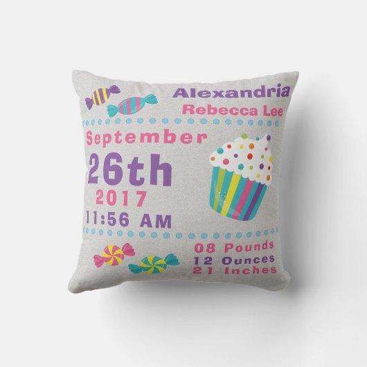 Cupcake Snoep Sweets Sugary Treat Birth Stats Kussen (Achterkant)
