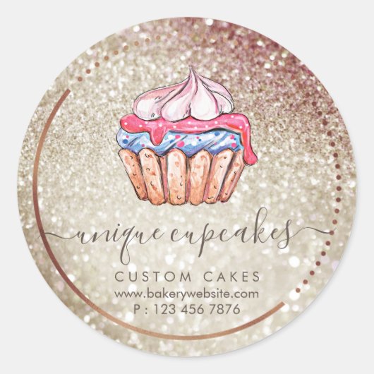 Cupcake Sparkle Glitter Gold Bokeh Ronde Sticker (Voorkant)