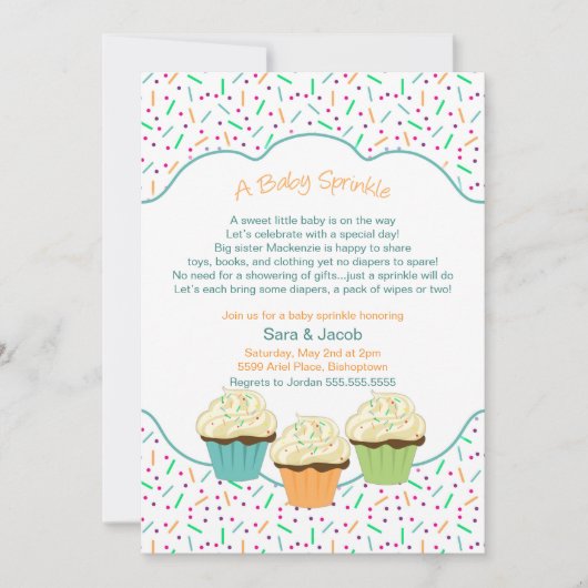 Cupcake Sprinkle Baby shower nodigt neutrale kleur Kaart (Voorkant)