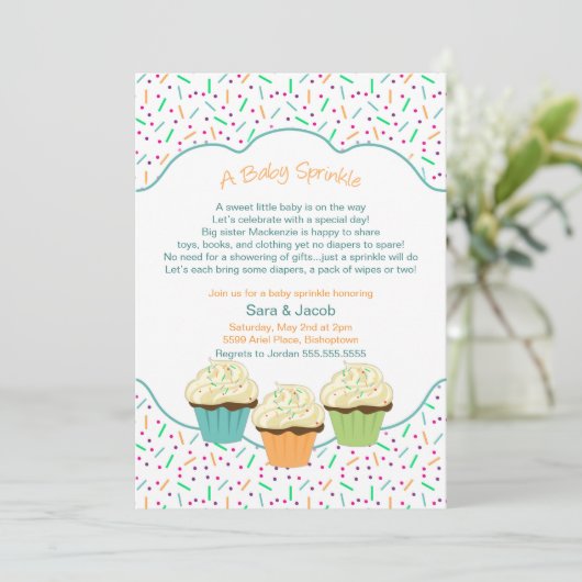 Cupcake Sprinkle Baby shower nodigt neutrale kleur Kaart (Staand voorkant)