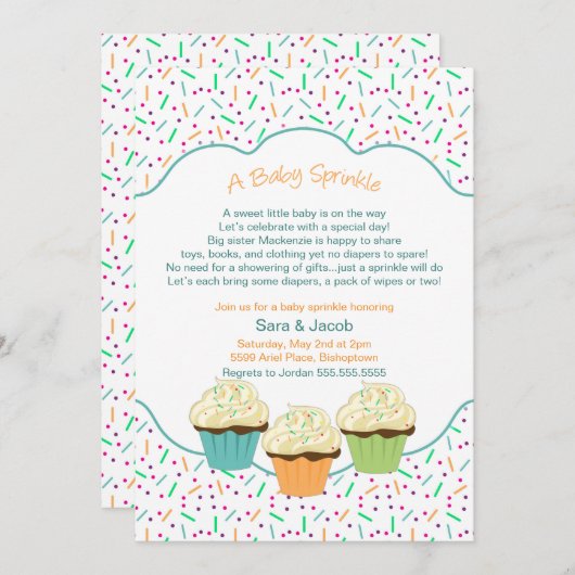 Cupcake Sprinkle Baby shower nodigt neutrale kleur Kaart (Voorkant / Achterkant)