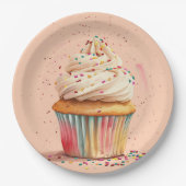 Cupcake Sprinkles Verjaardagspapier Bord (Voorkant)