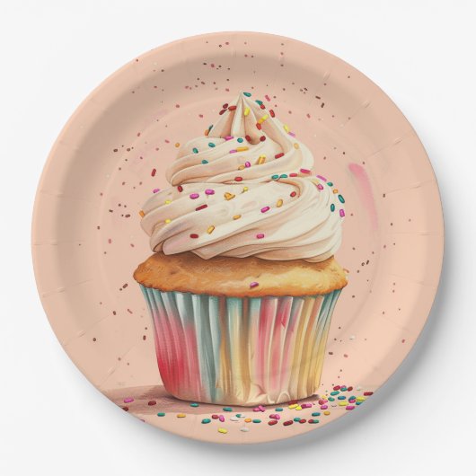 Cupcake Sprinkles Verjaardagspapier Bord (Voorkant)