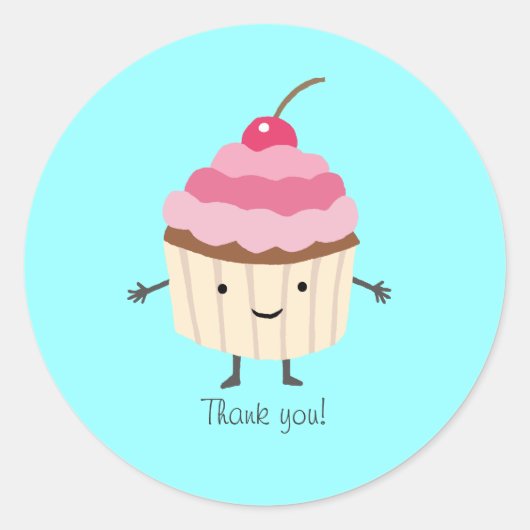 Cupcake Sticker Cute Happy Cupcake Hartelijk dank (Voorkant)