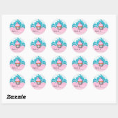 Cupcake Sticker Prijs Label Kroon Damast Blauw Roz (Vel)