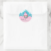 Cupcake Sticker Prijs Label Kroon Damast Blauw Roz (Tas)