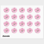 Cupcake Sticker Prijs Label Kroon Damast Roze Wit (Vel)