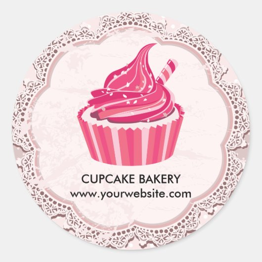 Cupcake Stippenpatroon Traditioneel Frame Bakkerij Ronde Sticker (Voorkant)