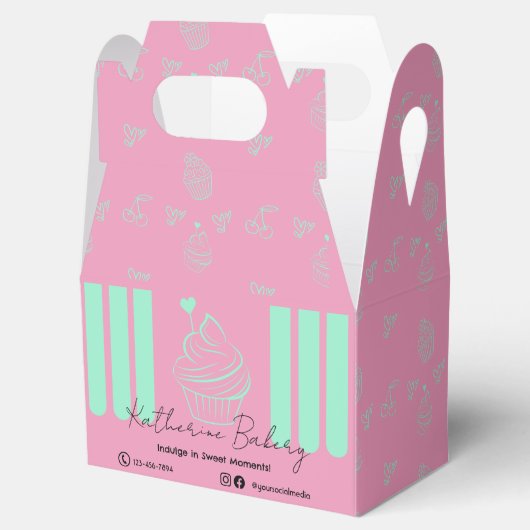 Cupcake Strepen Roze Mint Bakkerij Business Bedankdoosjes (Geopend)