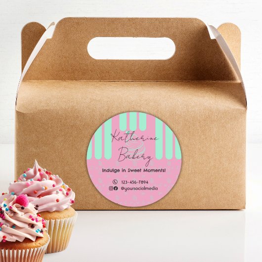 Cupcake Strepen Roze Mint Bakkerij Business Ronde Sticker