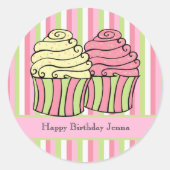 Cupcake Stripes Birthday Label Sticker (Voorkant)