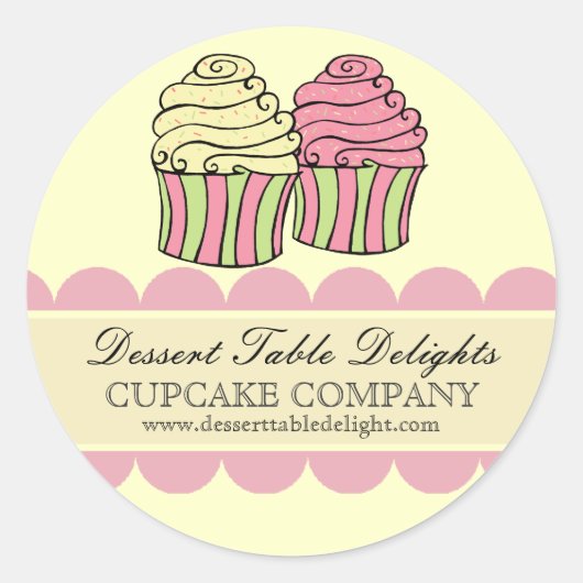 Cupcake Stripes Business Adverteren website Ronde Sticker (Voorkant)